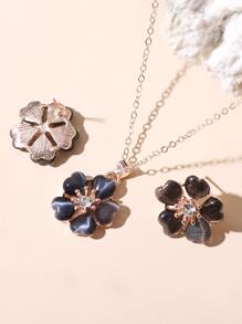 3pcs Flower Decor Jewelry Set - Black - View 5