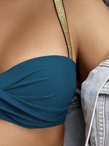 對比色帶推擠式比基尼 - 水鴨藍 - 查看 4