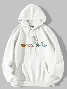 SHEIN Unity Cartoon Graphic Drop Shoulder Drawstring Thermal Lined Hoodie - White - View 1