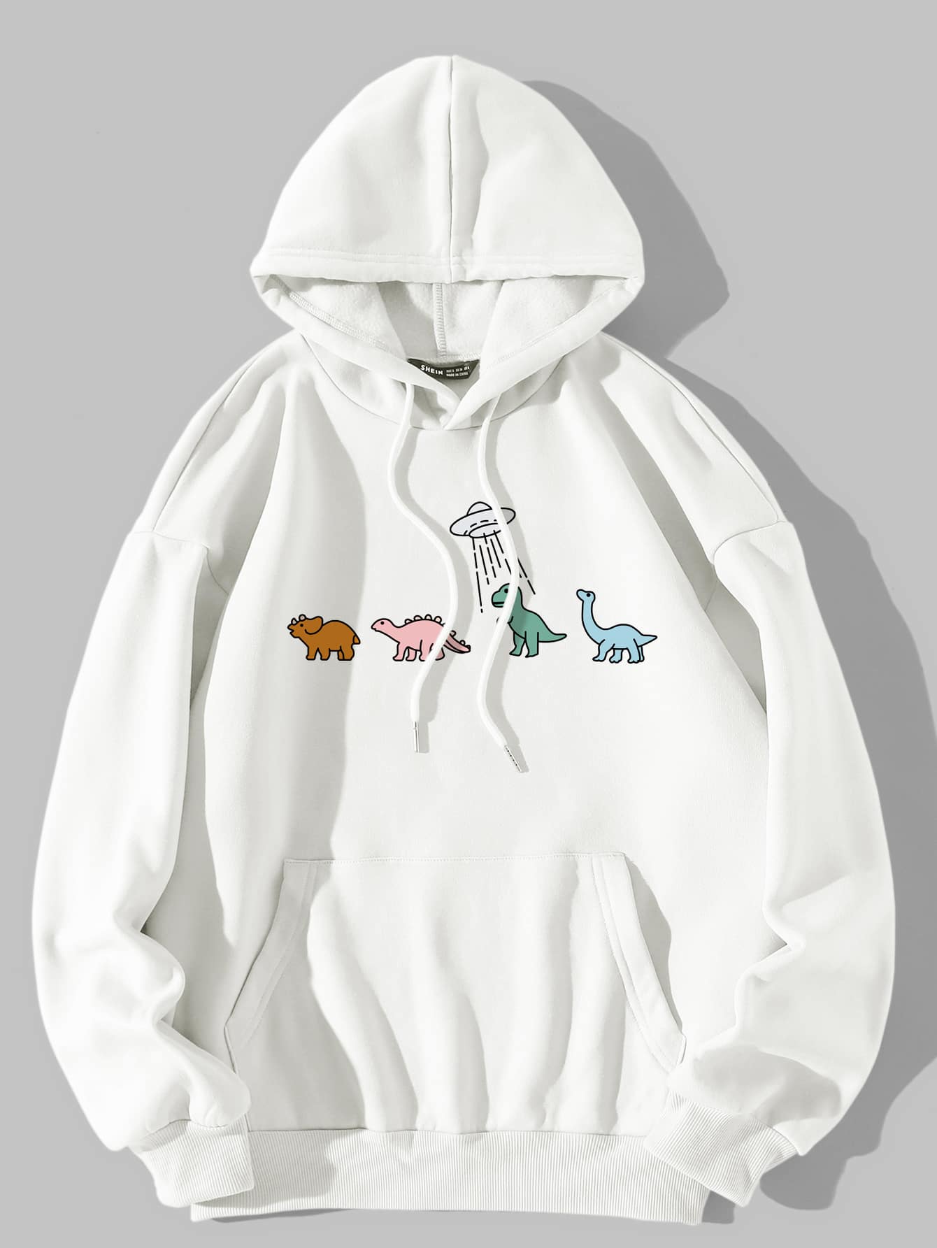 SHEIN Unity Cartoon Graphic Drop Shoulder Drawstring Thermal Lined Hoodie - White - View 1