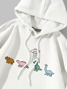 SHEIN Unity Cartoon Graphic Drop Shoulder Drawstring Thermal Lined Hoodie - White - View 3