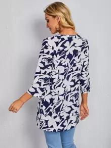 EMERY ROSE 缺口V領花卉印花開衩側上衣