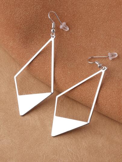 1 Pair Women's Fashionable & Minimalist Hollow Geometric Diamond Shaped Earrings, White K-Color