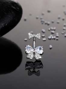 方晶锆石蝴蝶结肚脐环 不锈钢时尚朋克完美穿孔 适合女性身体首饰礼物 情人节、妈妈、母亲、母亲节、礼物