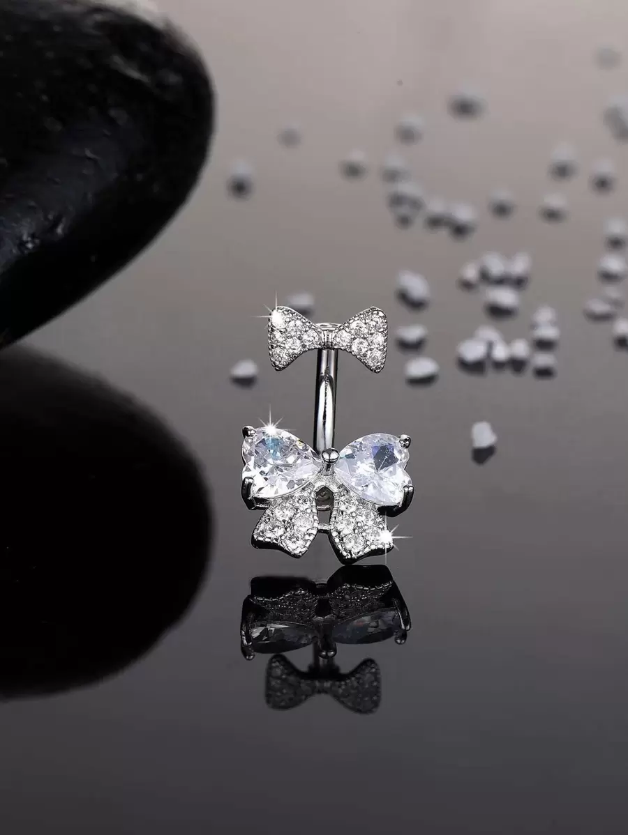 方晶锆石蝴蝶结肚脐环 不锈钢时尚朋克完美穿孔 适合女性身体首饰礼物 情人节、妈妈、母亲、母亲节、礼物