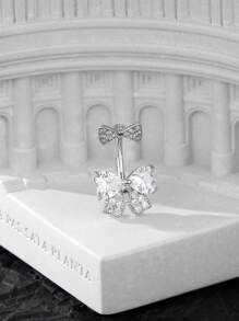 方晶锆石蝴蝶结肚脐环 不锈钢时尚朋克完美穿孔 适合女性身体首饰礼物 情人节、妈妈、母亲、母亲节、礼物