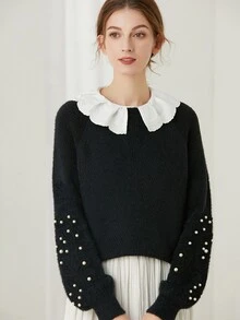 1 Miếng Của phụ nữ Retro Xoăn Sóng Thêu Tròn Vòng cổ Cổ áo sơ mi Có thể tháo rời Cổ áo giả , Thích hợp Cho mùa xuân Đi dạo , Khuôn viên đại học Thu thập Trang phục - trắng - Xem 3