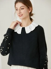 1 Miếng Của phụ nữ Retro Xoăn Sóng Thêu Tròn Vòng cổ Cổ áo sơ mi Có thể tháo rời Cổ áo giả , Thích hợp Cho mùa xuân Đi dạo , Khuôn viên đại học Thu thập Trang phục - trắng - Xem 4