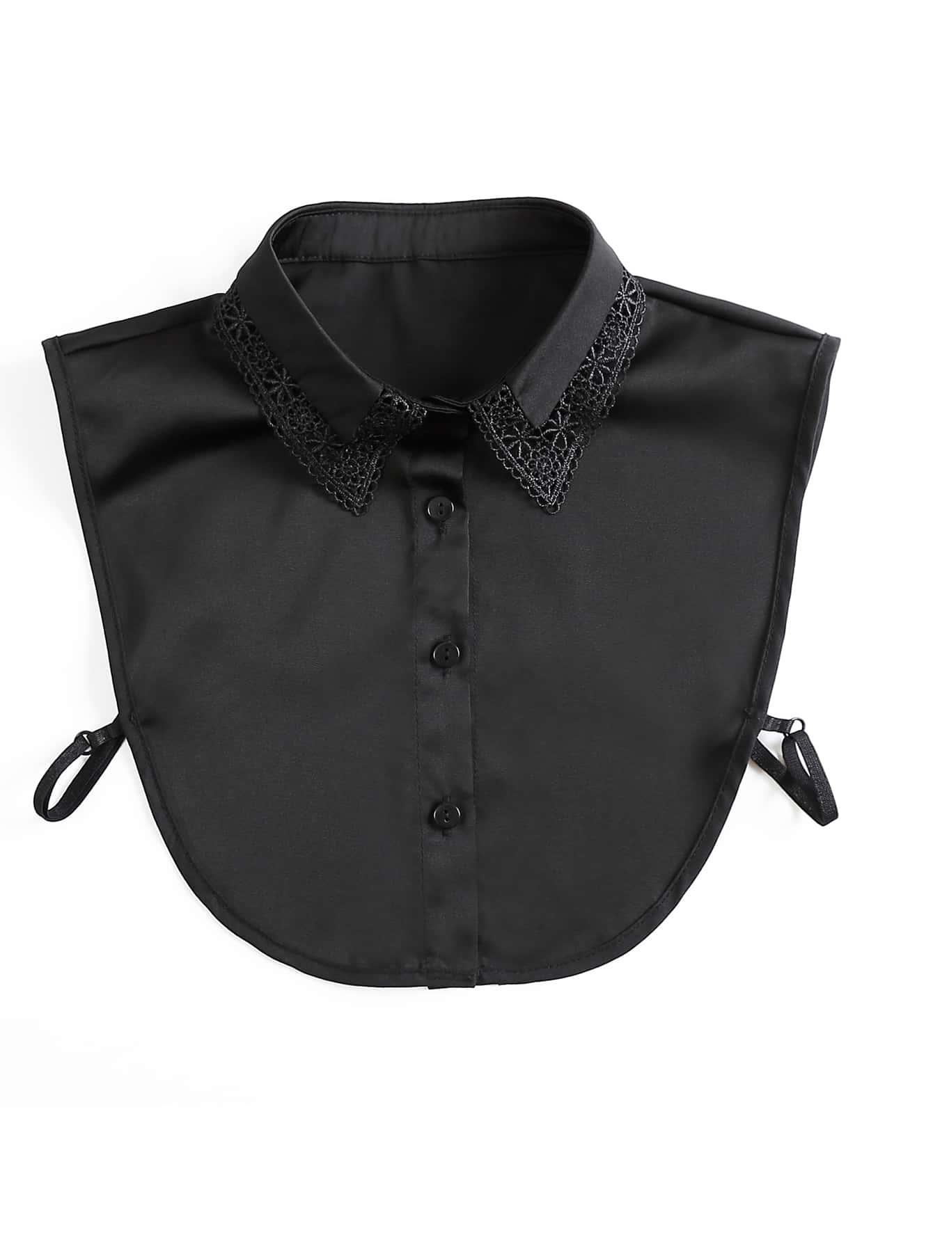 鏤空花細節假領子 - 黑色 - 查看 1