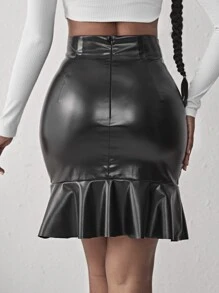 SHEIN SXY Váy nữ Nơ Bướm Viên lá sen Gân đan màu trơn Hấp dẫn - màu đen - Xem 2