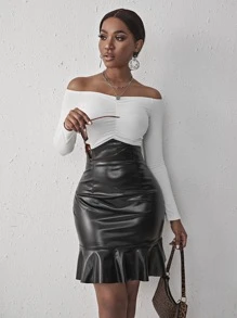 SHEIN SXY Váy nữ Nơ Bướm Viên lá sen Gân đan màu trơn Hấp dẫn - màu đen - Xem 4