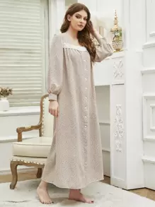 SHEIN Unity Ditsy In hoa Guipure Ren Chèn Tay áo đèn lồng Váy ngủ dài - Nhiều màu - Xem 1