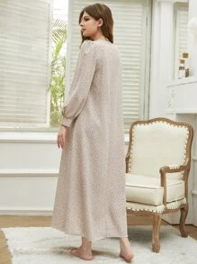 SHEIN Unity Ditsy In hoa Guipure Ren Chèn Tay áo đèn lồng Váy ngủ dài - Nhiều màu - Xem 2