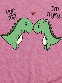 SHEIN LUNE 卡通恐龍和標語圖案T恤 - 淡紫色 - 查看 6