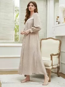 SHEIN Unity Ditsy In hoa Guipure Ren Chèn Tay áo đèn lồng Váy ngủ dài - Nhiều màu - Xem 5