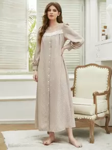 SHEIN Unity Ditsy In hoa Guipure Ren Chèn Tay áo đèn lồng Váy ngủ dài - Nhiều màu - Xem 6