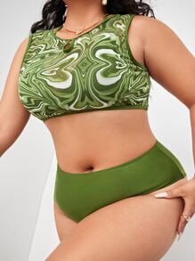 3packs Plus Size Plain Halter Triangle Bikini Set & Cover Up Top Summer Beach - Green - View 1