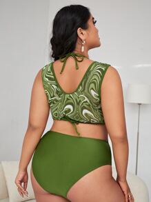 3packs Plus Size Plain Halter Triangle Bikini Set & Cover Up Top Summer Beach - Green - View 2