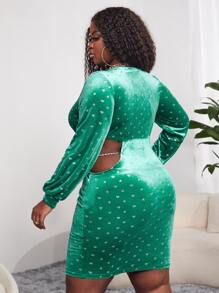 Slaydiva Đầm Plus Size Chuỗi Cắt ra Tim Hấp dẫn - màu xanh lá - Xem 2