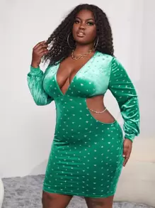 Slaydiva Đầm Plus Size Chuỗi Cắt ra Tim Hấp dẫn - màu xanh lá - Xem 1