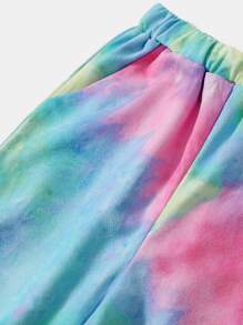 SHEIN Girls Tie Dye Wrap Cross Front Sweatshirt & Joggers Set - Multicolor - View 4