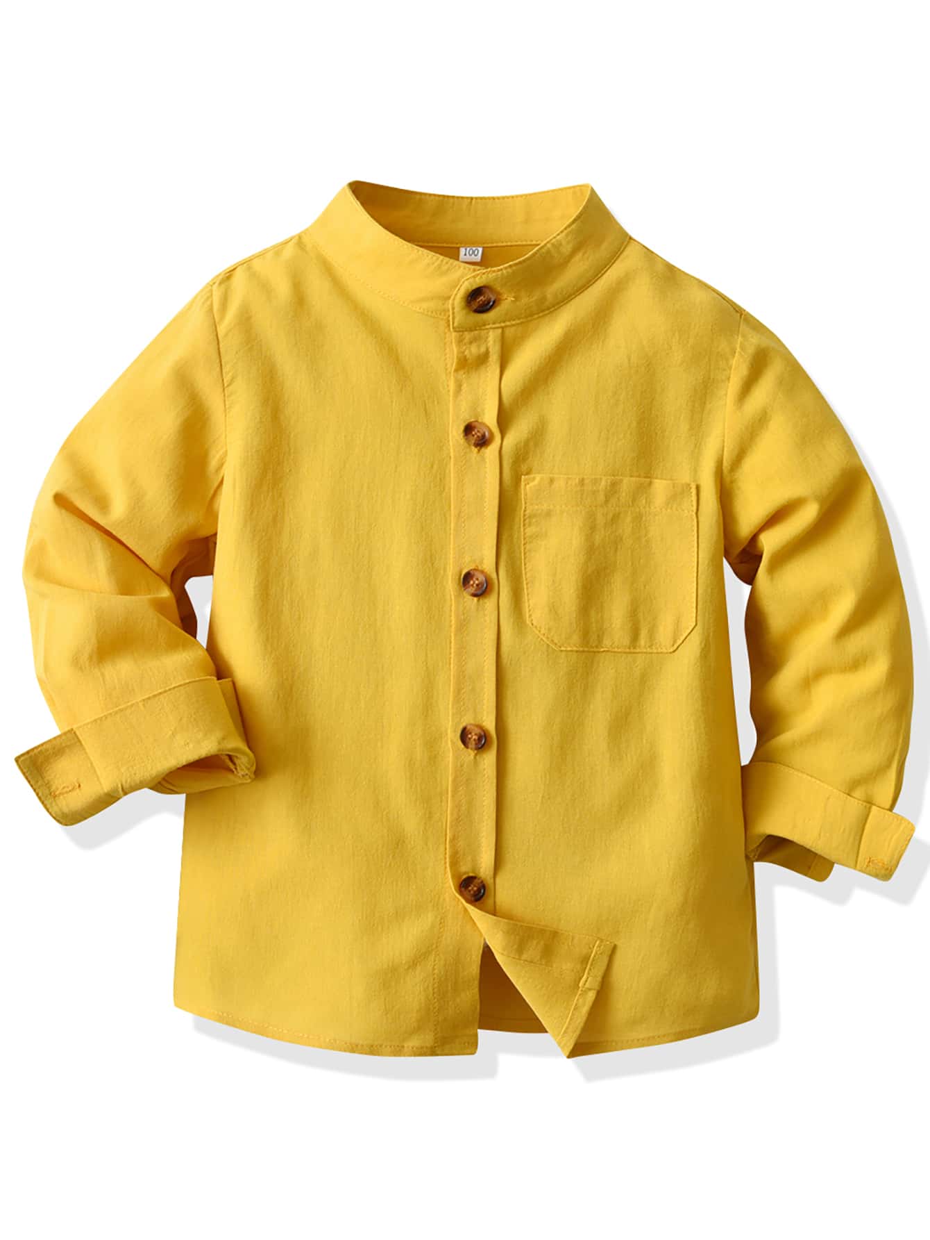 SHEIN Young Boy Solid Pocket Patched Shirt Chic Outfits For Autumn/Winter - Mustard Yellow - View 1