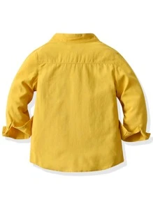 SHEIN Young Boy Solid Pocket Patched Shirt Chic Outfits For Autumn/Winter - Mustard Yellow - View 2