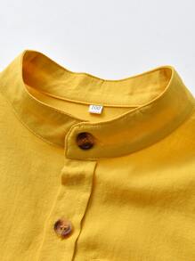 SHEIN Young Boy Solid Pocket Patched Shirt Chic Outfits For Autumn/Winter - Mustard Yellow - View 3