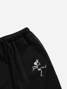 SHEIN 小男童骷髅圖案套頭衫和運動褲 - 黑色 - 查看 3