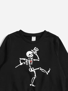 SHEIN 小男童骷髅圖案套頭衫和運動褲 - 黑色 - 查看 4