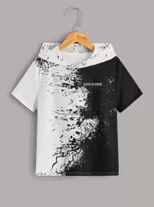 SHEIN Tween Boy Letter Graphic Splash Print Hooded Tee