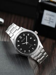 Rclock 1 pieza Hombres con diseño de diamante de imitación Reloj cuarzo con fecha & 1 pieza Pulsera - Plateado - Ver 3