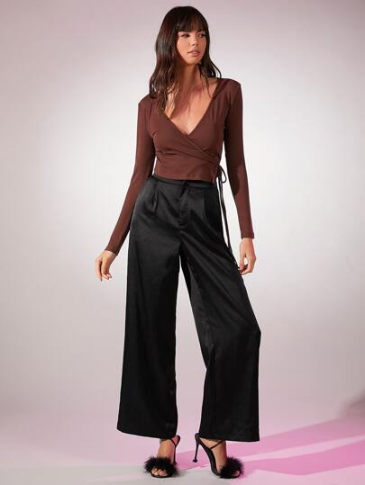 SHEIN BAE Knot Detail Wrap T-Shirt