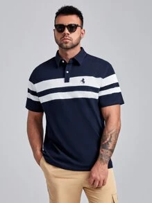 Manfinity VCAY Men Plus Cotton Horse & Striped Pattern Polo Shirt - Navy Blue - View 1