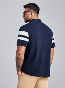 Manfinity VCAY Men Plus Cotton Horse & Striped Pattern Polo Shirt - Navy Blue - View 2