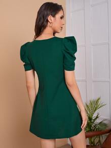 SHEIN Clasi Puff Sleeve Solid Dress,Tea Party Dress,Summer Dresses For Women