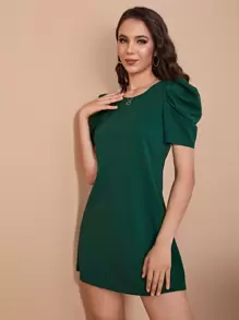 SHEIN Clasi Puff Sleeve Solid Dress,Tea Party Dress,Summer Dresses For Women