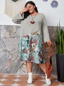 Vestido con estampado de leopardo y hoja - Multicolor - Ver 1