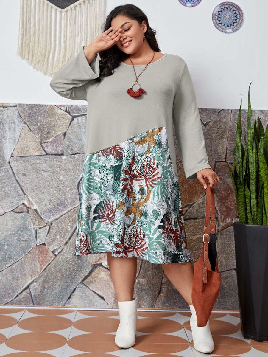 Vestido con estampado de leopardo y hoja - Multicolor - Ver 1