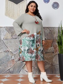 Vestido con estampado de leopardo y hoja - Multicolor - Ver 3