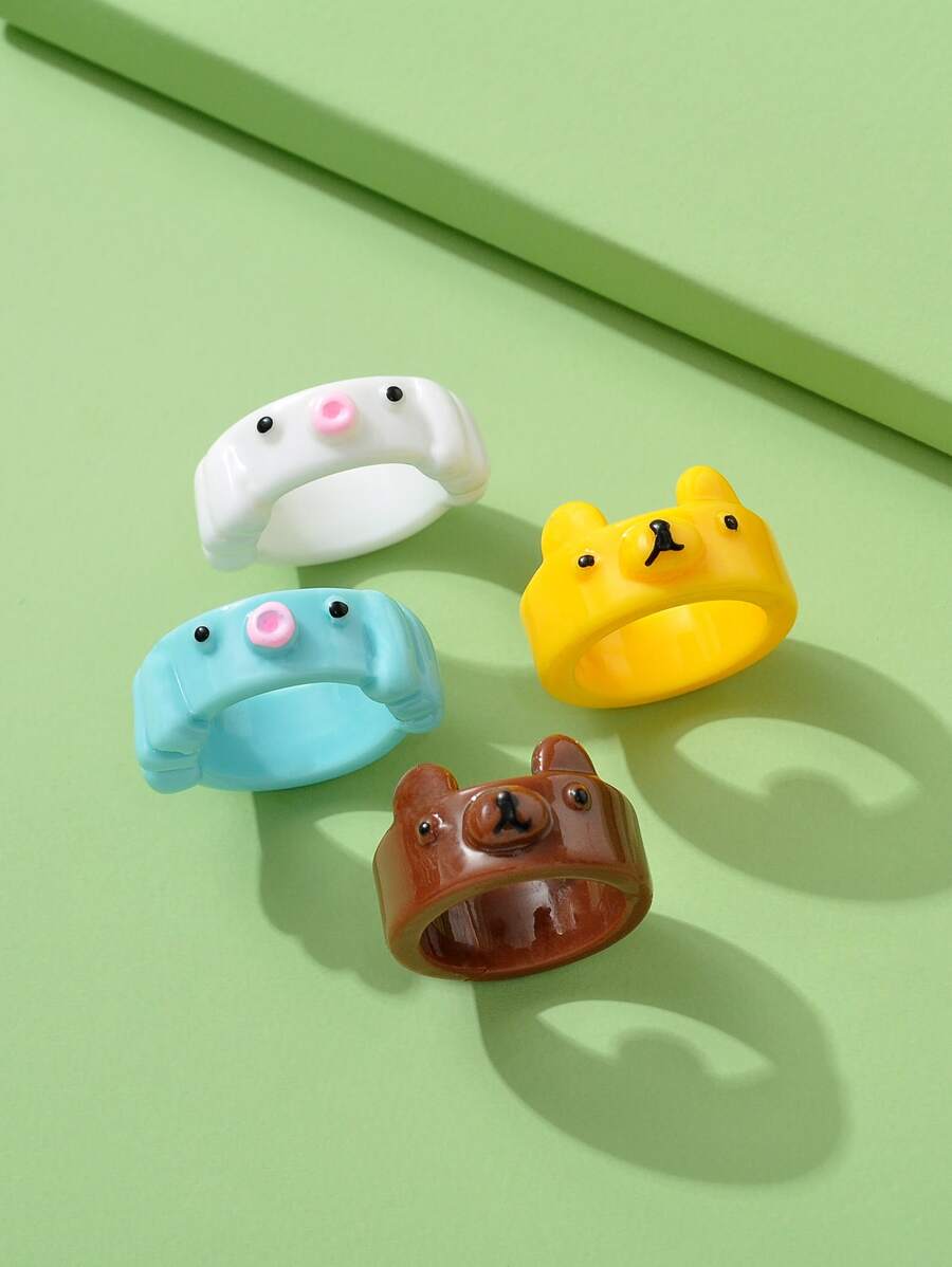 4pcs Girls Animal Detail Ring | SHEIN USA