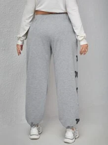 Flirla Plus Butterfly Print Joggers - Light Grey - View 2