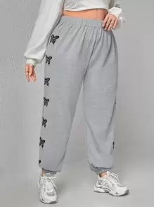 Flirla Plus Butterfly Print Joggers - Light Grey - View 3