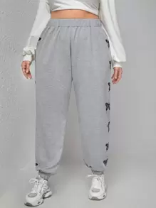 Flirla Plus Butterfly Print Joggers - Light Grey - View 5