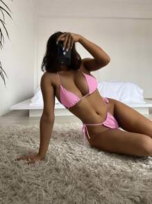 SHEIN Swim Bikini Con Lazo Lateral Y Triángulo Halter De Playa De Verano