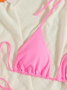 SHEIN Swim Bikini Con Lazo Lateral Y Triángulo Halter De Playa De Verano