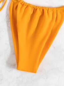 SHEIN Swim Chất rắn Bộ Bikini Tam giác Bras & Quần lót Thong Đáy 2 mảnh Bộ đồ tắm - Màu Mù tạt vàng - Xem 3