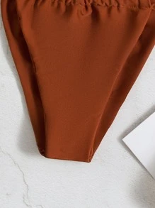 Bikini Con Lazo Lateral Y Triángulo Halter - Óxido marrón - Ver 3