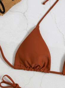Bikini Con Lazo Lateral Y Triángulo Halter - Óxido marrón - Ver 4