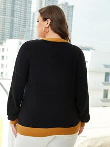 SHEIN Unity 大碼花卉圖案落肩袖套頭毛衣 - 黑色 - 查看 2